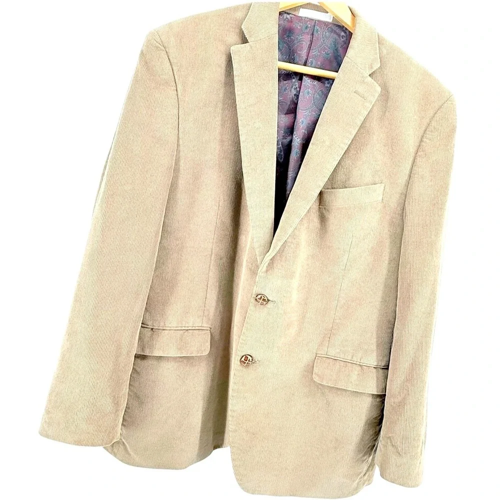 Lauren Ralph Lauren Tan Wale Corduroy Blazer Jacket Mens 44R Paisley Lined